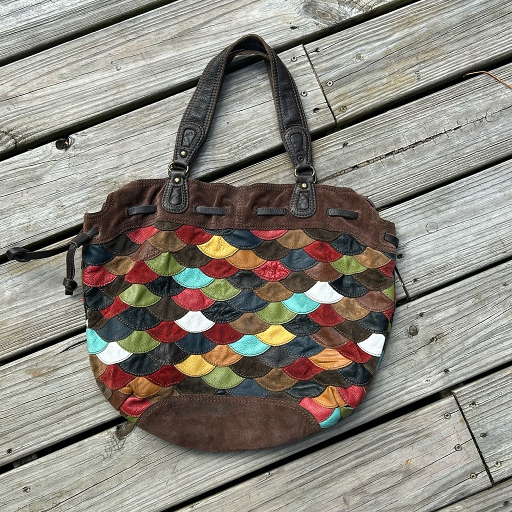 Lucky Brand Scalloped Leather Patchwork Handbag